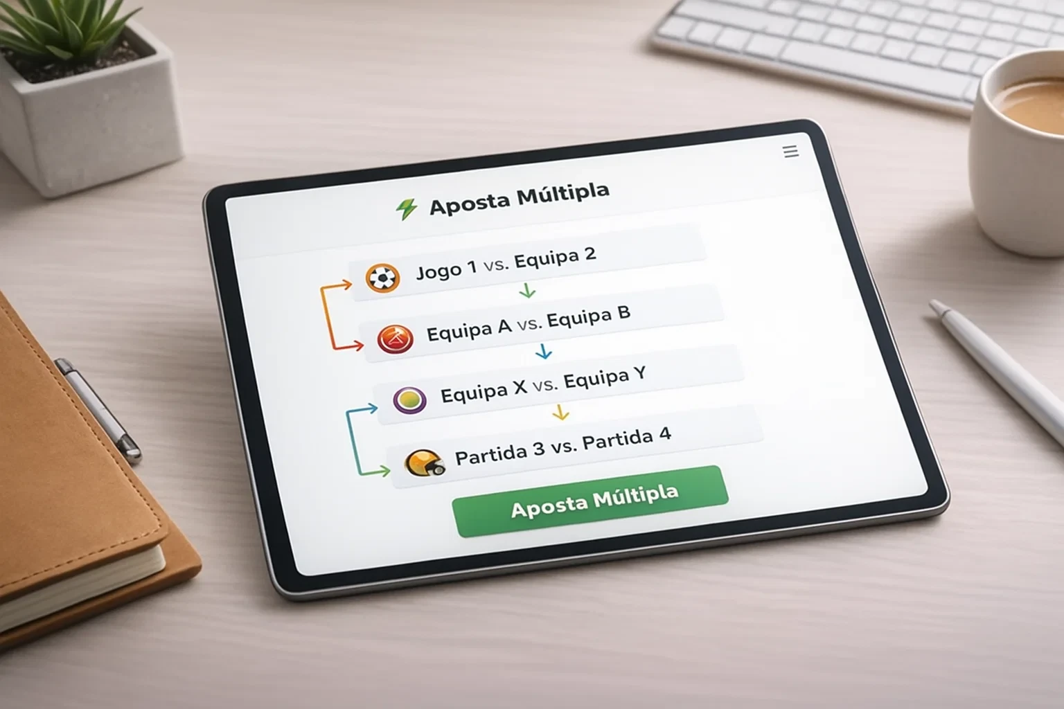 Diagrama visual mostrando como funciona uma aposta múltipla com várias selecções combinadas