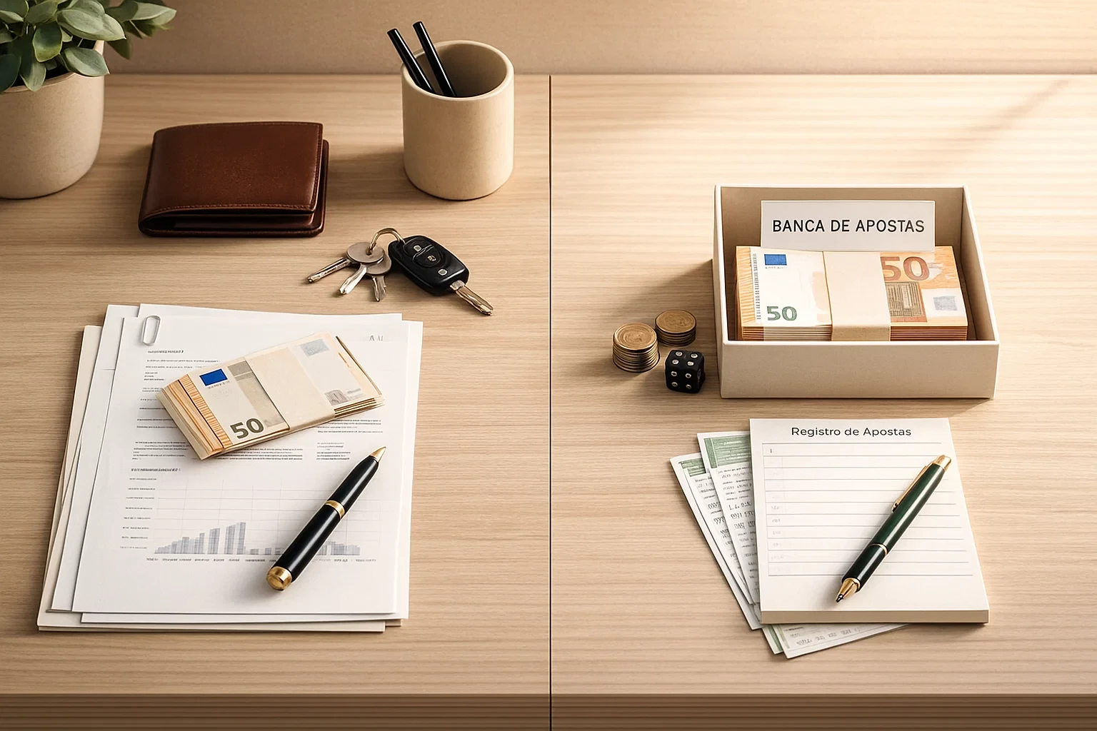 Organização financeira com fundos separados para apostas num ambiente doméstico organizado