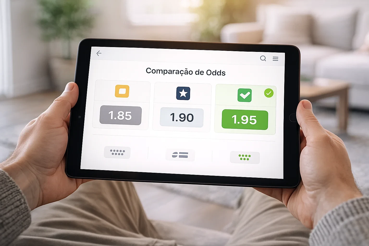 Ecrã dividido mostrando comparação de odds entre diferentes plataformas de apostas