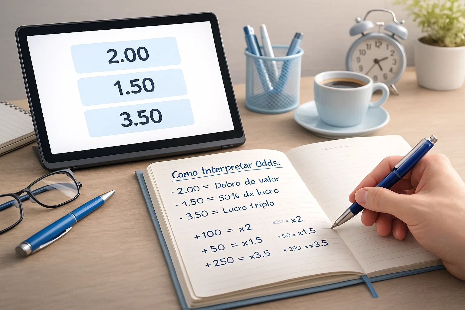 Ecrã mostrando diferentes odds com explicação visual clara para iniciantes