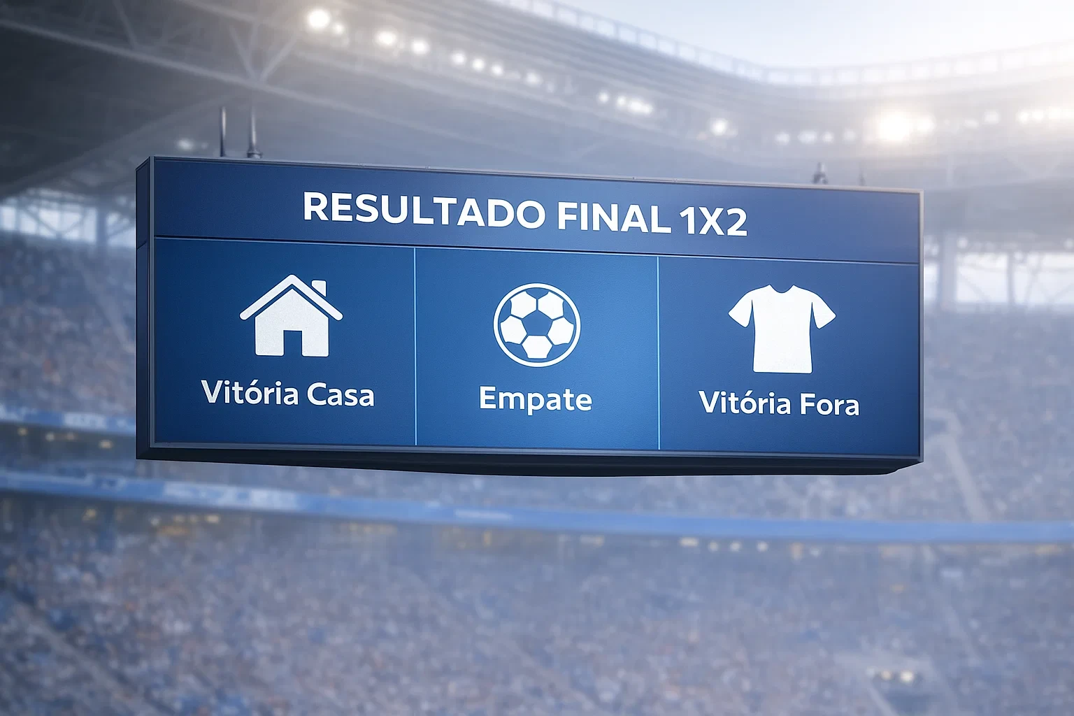 Painel de resultados de futebol mostrando opções de vitória casa, empate e vitória fora
